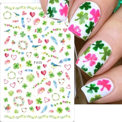 St. Patrick's Day Shamrock Nail Art Stickers - 8 Sheets Green Clover Decals