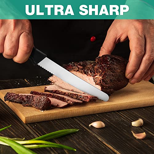HAUSHOF Serrated Steak Knife Set - 6 Piece Stainless Steel, Black Handle