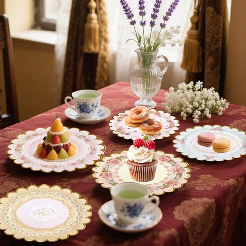 Floral 7-Inch Disposable Paper Plates - 48 PCS Scalloped Design for Parties