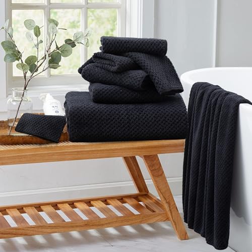 MAGGEA Texture Black Hand Towels Set - 2 Pack, 16x31" Ultra Soft Microfiber