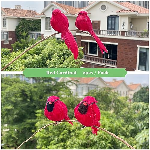 2pcs Red Cardinals Christmas Ornaments Clip-On Birds for Holiday Decor and Crafts