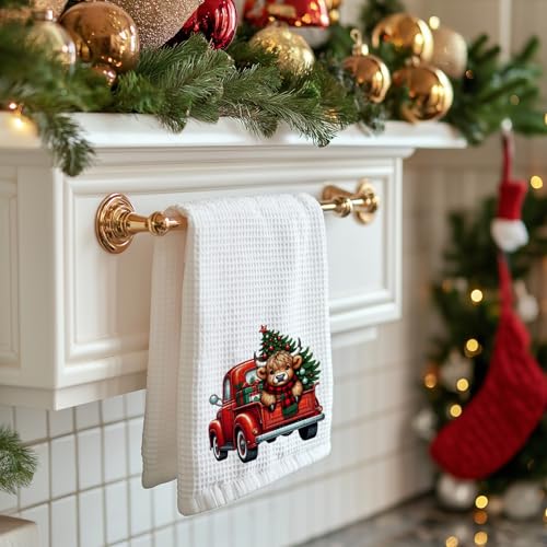 BitKan Redcow Cow Christmas Hand Towels - Kitchen & Bathroom Decor, 16x24 inches