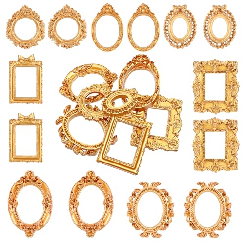 14-Piece Vintage Mini Picture Frames Set - Ornate Gold Designs for Crafts