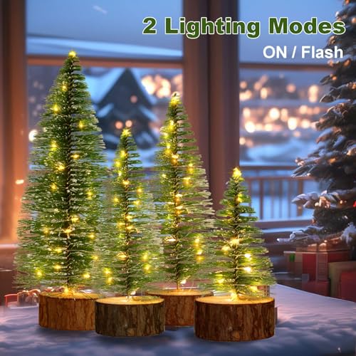 Mini Christmas Trees with Lights - 4 Sizes, Warm White, Timer, 4 Pack - Christmas Decor