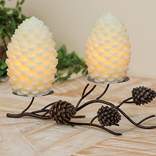 Ivory Pine Cone Flickering Flameless Candles with Remote & Timer - 2 Pack