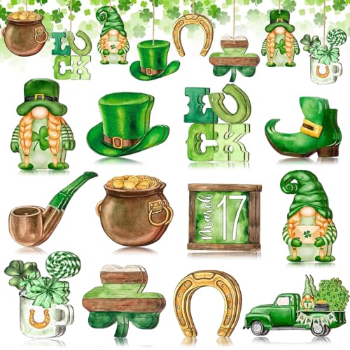 24Pcs St. Patrick's Day Wooden Ornaments - Clover & Hat Decor