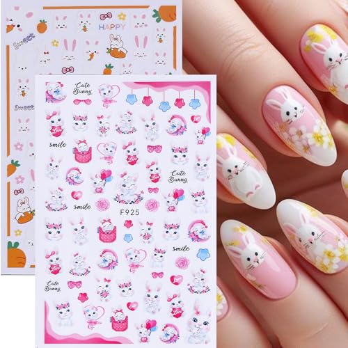 Easter Bunny Nail Art Stickers - 12 Sheets 3D Self-Adhesive Rabbit Decals