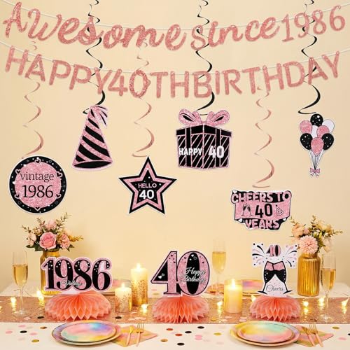 Elegant 40th Birthday Decorations Set for Women - 11 Pcs Party Supplies