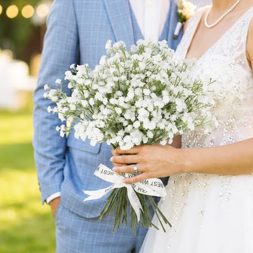 42 Pcs White Artificial Baby's Breath Flowers - Real Touch Faux Floral Arrangements for Weddings & Decor