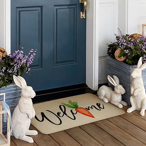 Easter Carrot Welcome Doormat, 17x29 Inch Non-Slip Indoor Outdoor Rug