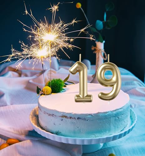 2.35 in Gold 19 Birthday Candles,19th Decorations for Boys Girls