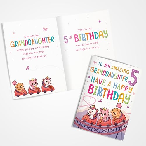 5th Birthday Card for Granddaughter - Rollercoaster Theme A5 Greeting Card