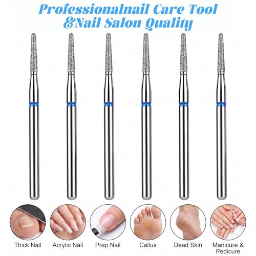 ADLABLD 6Pcs Cuticle Nail Drill Bits, 3/32" Needle Diamond Bits Set