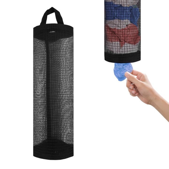 Heavy-Duty Mesh Grocery Bag Holder with Dispenser, Hanging Storage Organizer