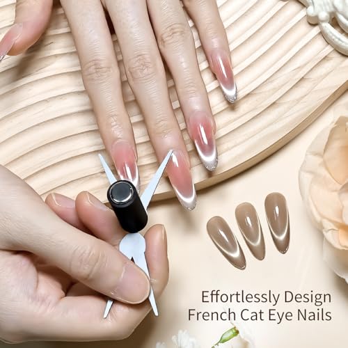 JODSONE French Cat Eye Magnet Tool for Nails, Double Head V-Shape & Smile Line
