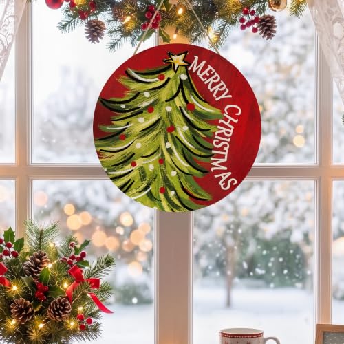 Christmas Tree Door Sign - Merry Christmas Wooden Wreath Hanger - Tree Design - Variation: Christmas Tree