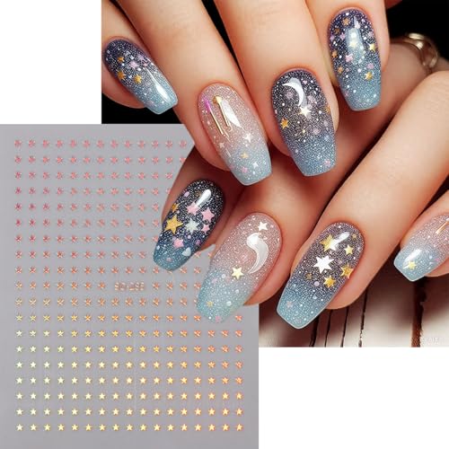 Star Nail Decals 6 Sheets - 3D Self-Adhesive Pentagram Celestial Stickers