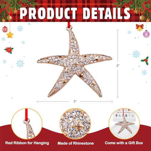 Starfish Christmas Ornament - Gold Metal Beach Theme Holiday Decor - 1-Starfish Variation