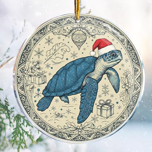Acrylic Sea Turtle Christmas Ornament 3.6 Inch Hanging Holiday Decor
