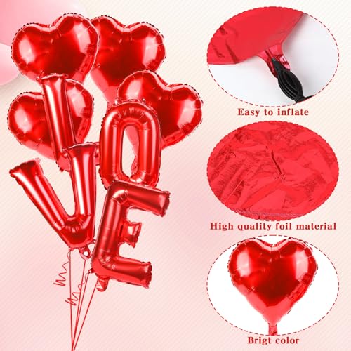 I Love You Balloons Set - 12 PCS Red Heart Foil Balloons for Valentine's Day