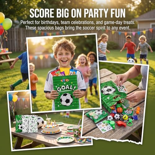 50 Pack Soccer Goodie Bags with Stickers - Reusable Party Favors