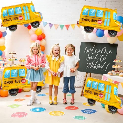 Large Yellow School Bus Foil Balloons - 4 Pack for Back to School Parties