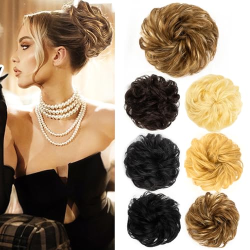 Human Hair Messy Bun Scrunchie Wavy Updo Hairpiece for Women 4/27