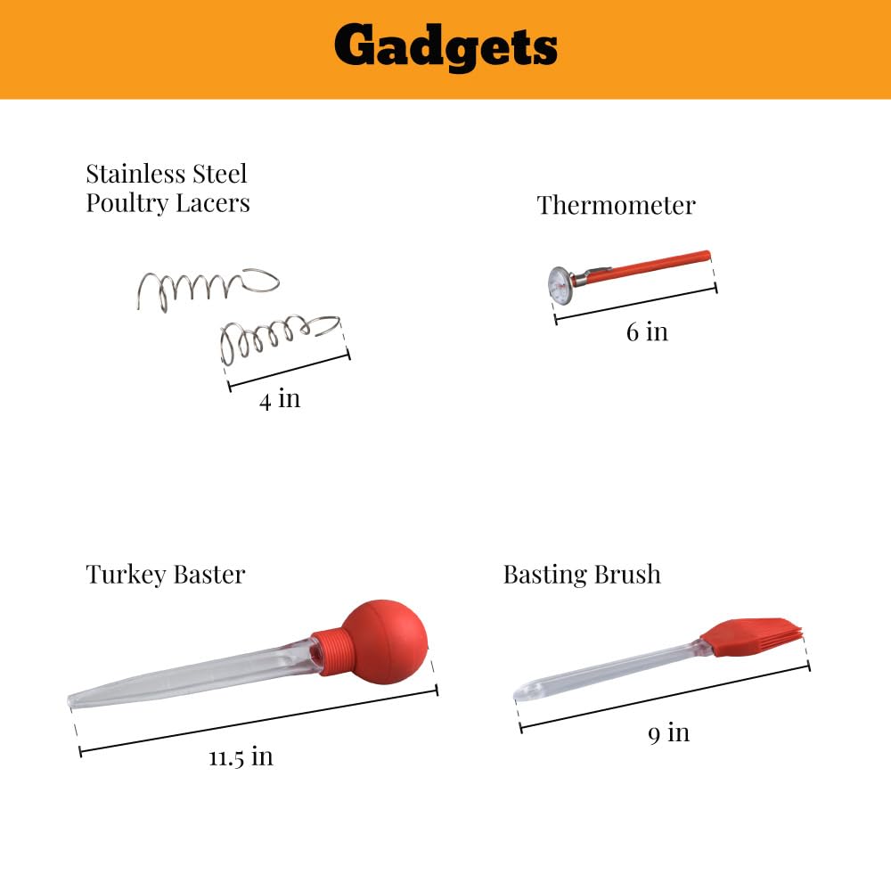 Granite Ware 19 in Oval Roaster Set (10pcs), includes Lid, Rack, 2 pack brining bags, oven/grill-safe meat Thermometer, Turkey Baster with silicone bulb, and a small brush.