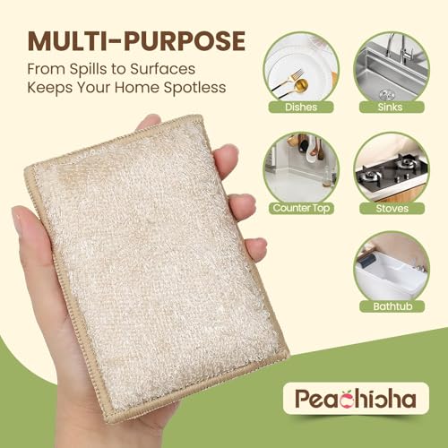 Reusable Bamboo Dish Sponges - Eco-Friendly Kitchen Cleaning Pads, Pack of 10