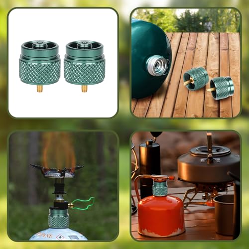 2pcs Camping Stove Adapter Propane to Butane Adapter Gas Converter 16 oz Propane Tank Input EN417 Valve Output Camp Fuel Refill Adapter for Backpacking & Hiking£¨Ink Green)