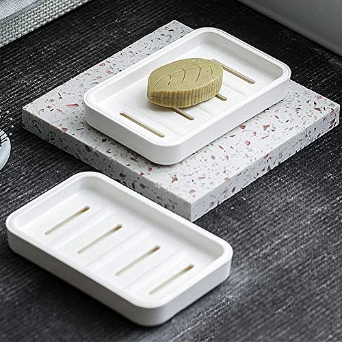 Self Draining Soap Dish Set - 2 Plastic Holders & Loofah Bags
