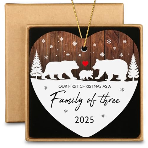 Family of Three Christmas Ornament 2025 Heart Keepsake - First Holiday Gift