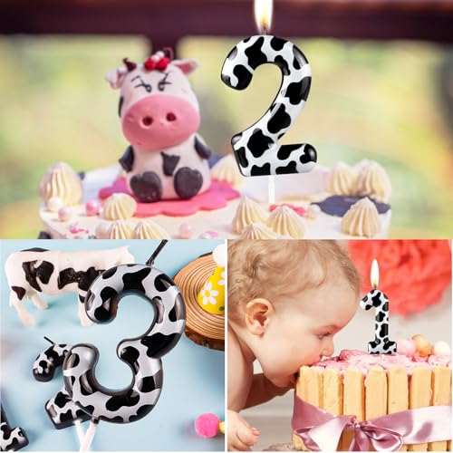 Cxryrzhe Cow Number 1 Birthday Candle - Black Metallic 6cm Cake Topper for Kids & Celebrations