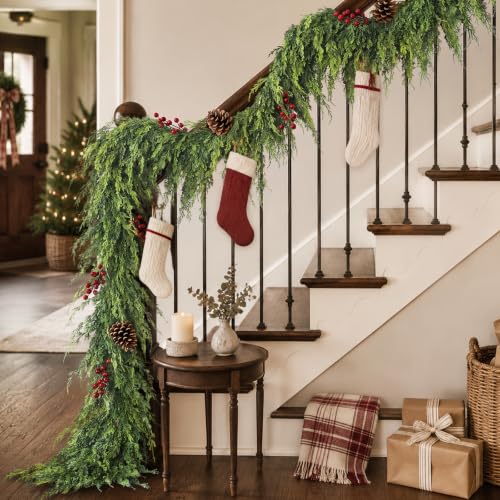 Artificial Cedar Garland for Fireplace and Holiday Decor - 6 FT, Full & Realistic