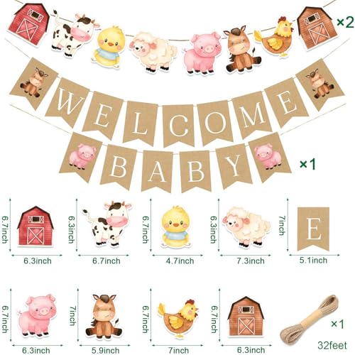 Farm Animal Baby Shower Banner - Welcome Baby Party Decoration Supplies