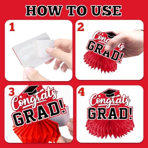 Red Graduation Decorations 2026 - 12Pcs Honeycomb Centerpieces