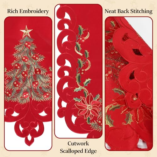 Embroidered Christmas Tree Table Runner - Extra Long 120x15 Inches
