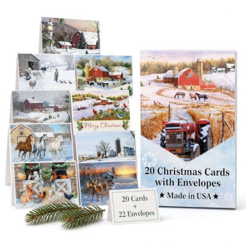 Vintage Christmas Cards Set with Envelopes - 20 Holiday Greeting Cards