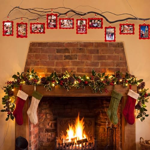 Pinkunn 10-Pack Red Scalloped Velvet Christmas Photo Frame Ornaments - Holiday Decor