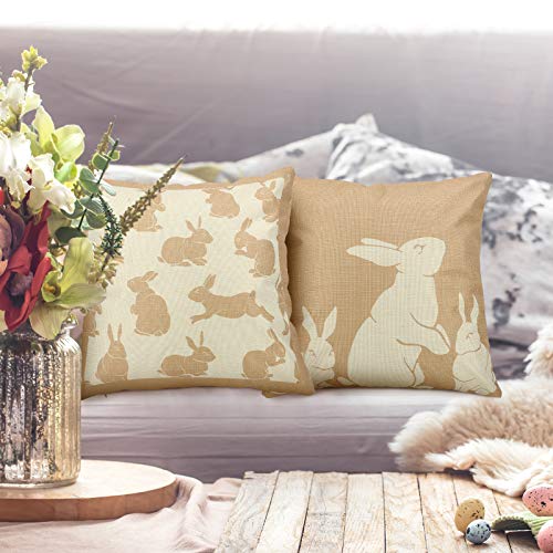 Boao 4-Pack Linen Easter Bunny Throw Pillow Covers, 18x18 Inch Farmhouse Decor