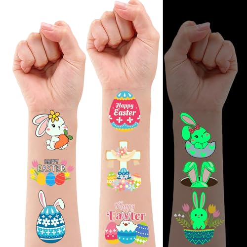 Glow in the Dark Easter Temporary Tattoos 59 Pcs - Waterproof Party Favors