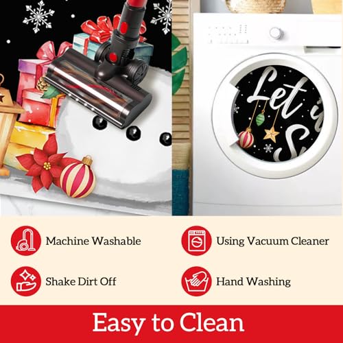 Black Let It Snow Christmas Kitchen Rug Set - 2 Piece Winter Decor
