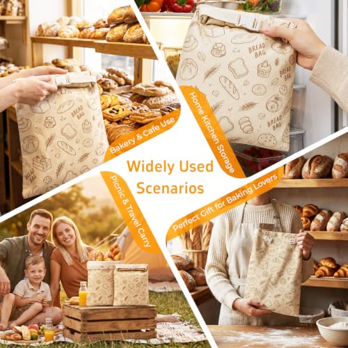 Noctivela Beeswax Bread Bags - Reusable Sourdough & Baguette Storage, 2 Pack, 13x17 Inches