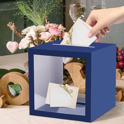 Navy Blue Wedding Card Box with Clear Window – 7.9 Inch
