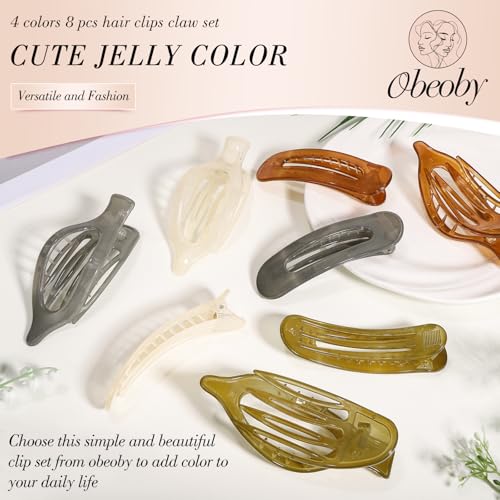 Flat Hair Claw Clips 8 Pcs Set - Non-Slip Matte Lay-Flat Hair Barrettes