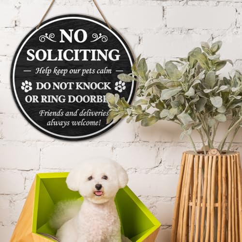 No Soliciting Wooden Sign for Front Door - 10.2" Pet Owner Gift