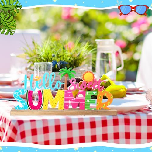 Hello Sweet Summer Metal Table Sign, Coastal Farmhouse Shelf Decor