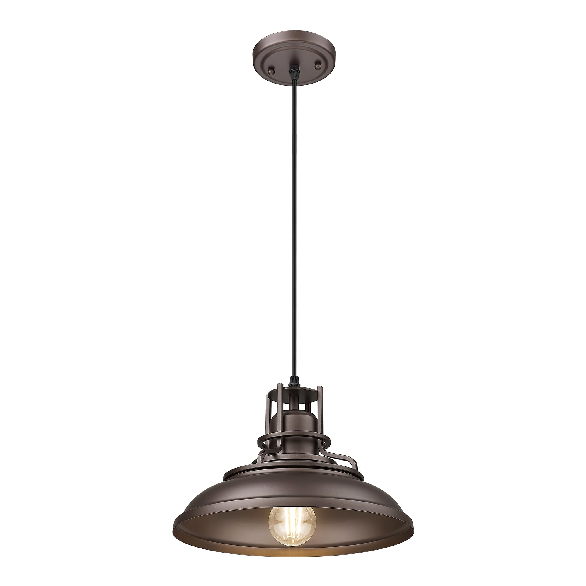 FEMILA Farmhouse Pendant Light,12" Barn Vintage Hanging Light Fixture for Kitchen Island, Adjustable Height,Oil Rubbed Bronze Finish, 4FY15-MP ORB