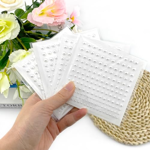 Quacc 660 PCS Self Adhesive Pearl Stickers Flat Back Pearls for Hair, Face, Makeup, Nails and Crafts