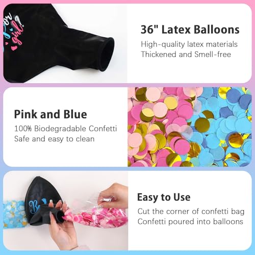 36 Inch Gender Reveal Balloons with Pink & Blue Confetti - 2 Pack